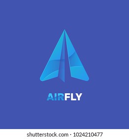   Gradient vector logotype of paper plane. Sliced stylish logo for messenger or delivery services