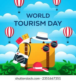 concepto de ilustración del día del turismo mundial por vector de gradiente