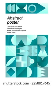 Gradient vertikal blaues Neo-Geo-Poster. Moderner Grid-Flyer mit geometrischen Formen, geometrischen Grafiken und abstraktem Hintergrund, Vektorset. geometrische Rasterbanner, helle Darstellung