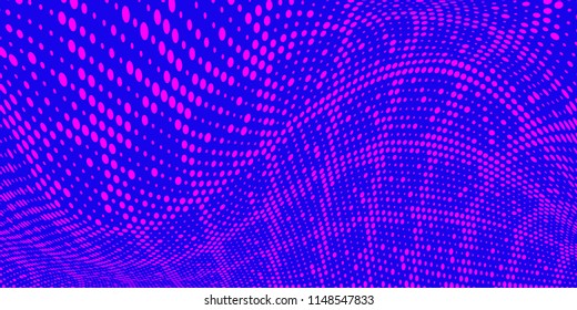 Gradient vibrant halftone dots pattern texture background. Modern dotted vector illustration. Abstract wavy lines. Pixels backdrop. Grunge spotted pattern. Wide template for web design