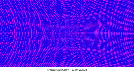 Gradient vibrant halftone dots pattern texture background. Modern dotted vector illustration. Abstract wavy lines. Pixels backdrop. Grunge spotted pattern. Wide template for web design