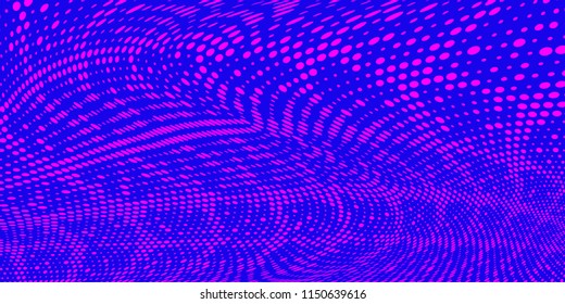 Gradient vibrant halftone dots pattern texture background. Modern dotted vector illustration. Abstract wavy lines. Pixels backdrop. Grunge spotted pattern. Wide template for web design