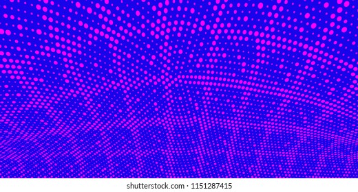 Gradient vibrant halftone dots pattern texture background. Modern dotted vector illustration. Abstract wavy lines. Pixels backdrop. Grunge spotted pattern. Wide template for web design