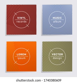 Gradient vinyl records music album covers set. Halftone lines backgrounds. Minimalistic creative vinyl music album covers, disc mockups. DJ records geometric layouts. Posters material design.