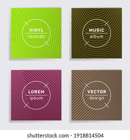 Gradient vinyl records music album covers set. Halftone lines backgrounds. Colorful creative vinyl music album covers, disc mockups. DJ records geometric layouts. Posters material design.