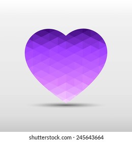 gradient violet color and triangle polygon pattern in heart shape on white background (vector)