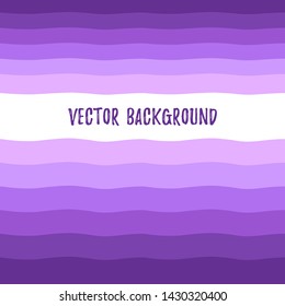 Gradient violet, lilac, lavender wavy stripes border, frame, banner template. Seamless in horizontal direction undulating vector streaks, waves, ribbons, winding strips. Striped  background, layout.