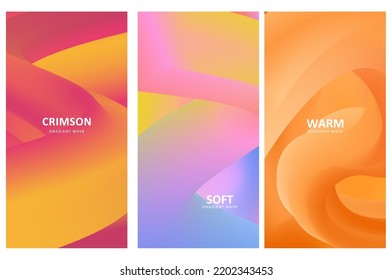 Gradient warm color vector background set for design concepts, web, smartphone screen, presentations, banners, posters and prints. Abstract autumn pastel fluid trendy liquid colors template