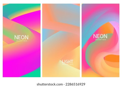 Gradient warm color vector background set for design concepts, web, smartphone screen, presentations, banners, posters and prints. Abstract holographic pastel fluid trendy liquid colors template