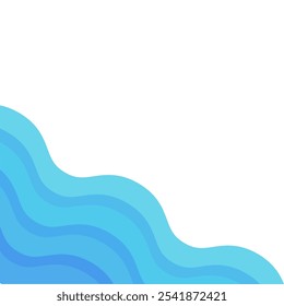 Gradient water wave corner border. Natural, ocean, outdoor, summertime concepts. Flat decorative vector design isolated illustration.