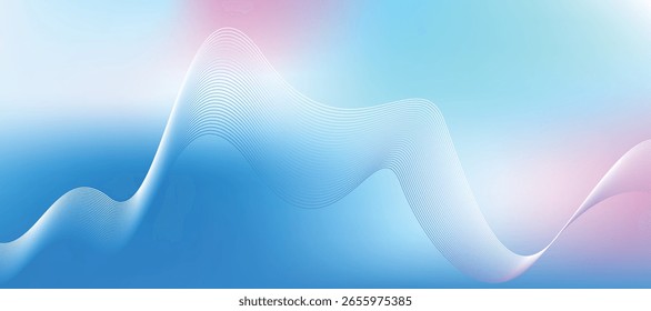 Gradient Wave Background with Blue Pink Pastel Flowing Lines Modern Abstract Design