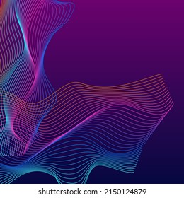 Gradient Wave Background Violet Vector. Synergy Cover. Iridescent Ribbon Amplitude. Decorative Contour Backdrop. Neon Motion.