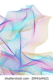 Gradient Wave Background White Vector. Figure Cover. Rainbow Soundwave Synergy. Mesh Lattice Texture. Multicolored Concept Contour.