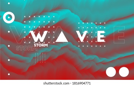 Gradient wave cyan and red color flowing like a cloudy storm in the sky