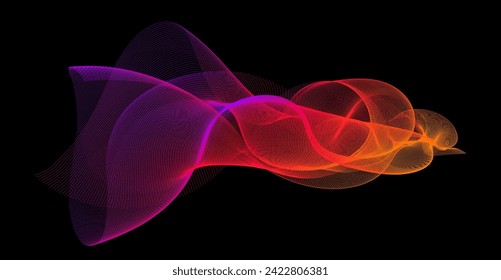 Gradient wave line blend form. Abstract purple red orange flowing lines design element. Dynamic neon line smoky shape. Sound waves or ai illustration concept. Vector curved pattern background