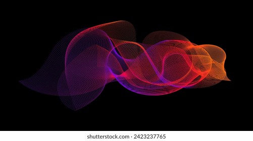 Gradient wave line blend form. Abstract purple red yellow flowing lines design element. Dynamic neon line smoky shape. Sound waves or ai illustration concept. Vector curved pattern background