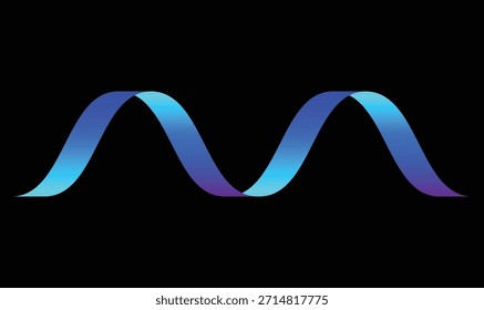 Cinta de la onda del gradiente en el fondo negro, curva que fluye moderna, diseño futurista del Anuncio de la Tecnología, ilustración lisa colorida de la onda sinusoidal