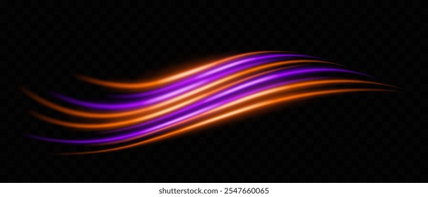 Gradient wave set icon. Purple and orange glowing curved streaks with a smooth gradient, symbolizing motion, light trails, and vibrant futuristic energy. Ideal for dynamic abstract designs.