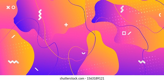 Gradient Wave Shapes. Creative Geometric Ornament. Colorful Contemporary Decoration. Modern Graphic Banner. Fluid Shapes. Vector Abstract Ornament. Business Futuristic Background. Liquid Shapes.