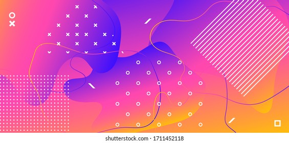 Gradient Wave Shapes. Fashion Memphis Texture. Colorful Futuristic Decoration. Trendy Graphic Banner. Fluid Shapes. Minimal Abstract Ornament. Business Contemporary Presentation. Liquid Shapes.
