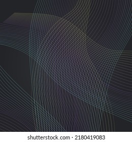 Gradient Waveform Creative Vector Black Background. Color Stripe Modern Backdrop. Curve Graphic Template. Bright Blend Geometric Pattern.