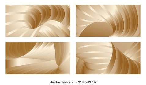 Gradient waves with silk gold glitter. Set of 4 abstract designs for cover, banner, background