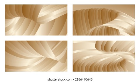 Olas degradadas con brillo de oro de seda. Conjunto de 4 diseños abstractos para portada, banner, fondo