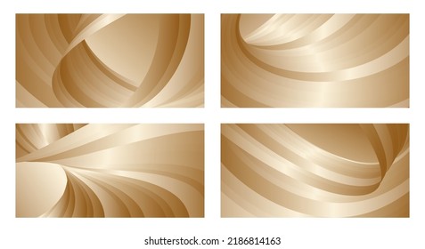 Olas degradadas con brillo de oro de seda. Conjunto de 4 diseños abstractos para portada, banner, fondo