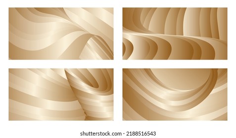 Gradient waves with silk gold glitter. Set of 4 abstract designs for cover, banner, background