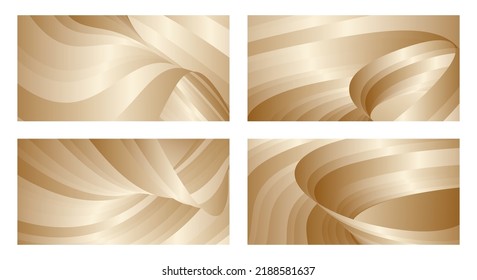 Gradient waves with silk gold glitter. Set of 4 abstract designs for cover, banner, background