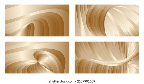 Gradient waves with silk gold glitter. Set of 4 abstract designs for cover, banner, background