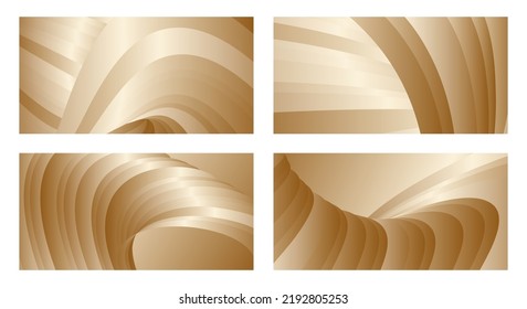 Gradient waves with silk gold glitter. Set of 4 abstract designs for cover, banner, background