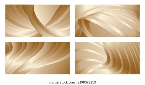 Olas degradadas con brillo de oro de seda. Conjunto de 4 diseños abstractos para portada, banner, fondo