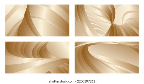 Olas degradadas con brillo de oro de seda. Conjunto de 4 diseños abstractos para portada, banner, fondo
