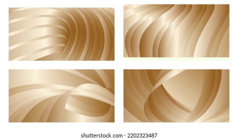 Olas degradadas con brillo de oro de seda. Conjunto de 4 diseños abstractos para portada, banner, fondo