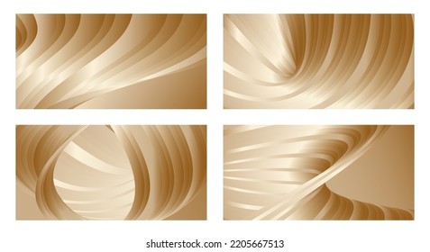Olas degradadas con brillo de oro de seda. Conjunto de 4 diseños abstractos para portada, banner, fondo