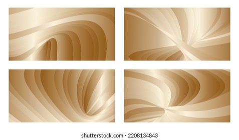 Olas degradadas con brillo de oro de seda. Conjunto de 4 diseños abstractos para portada, banner, fondo