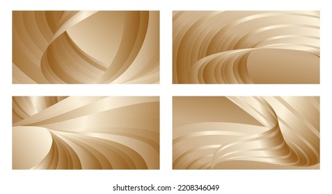 Gradient waves with silk gold glitter. Set of 4 abstract designs for cover, banner, background