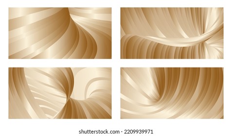 Olas degradadas con brillo de oro de seda. Conjunto de 4 diseños abstractos para portada, banner, fondo