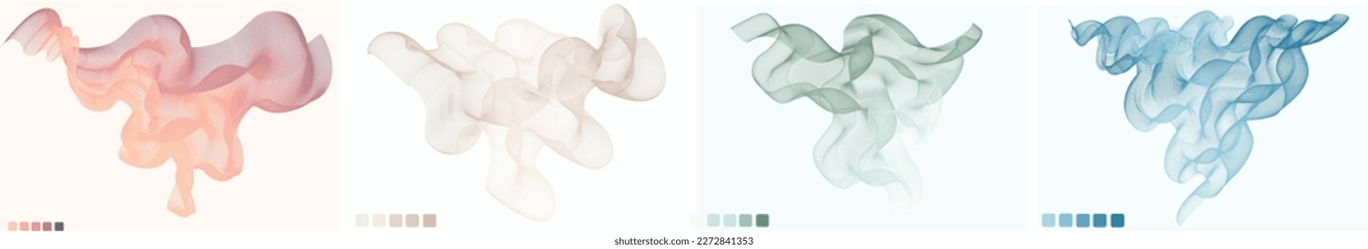 Gradient waves vector. Objects in gradient color. Pink, beige, green, blue.