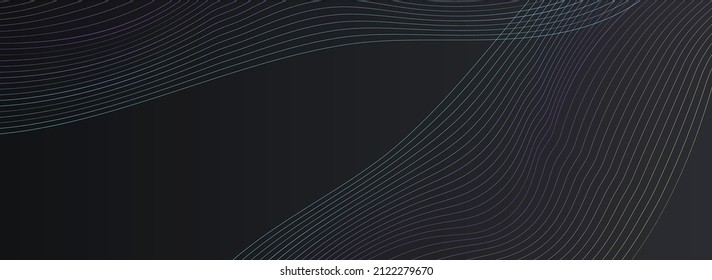 Gradient Wavy Modern Vector Panoramic Black Background. Color Stripe Music Template. Wave Energy Banner. Bright Dynamic Element Sound Pattern.