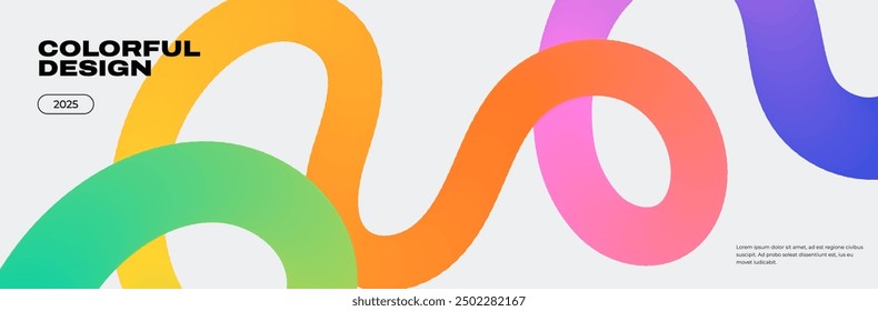 Сolorful gradient wavy shape. Wide, horizontal abstract geometric background