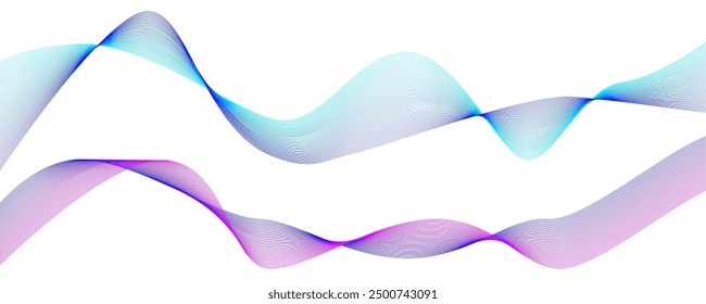 Gradient wavy structure or sound equalizer. Lines texture created by bend tool. Abstract smooth and motion isolated design. Vector illustration.