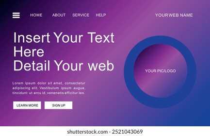Gradient Web Banner with Circle Element, Eye-catching web banner template featuring a vibrant purple gradient background and a bold circular element. Ideal for online advertising and promotions.