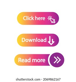 Gradient web buttons. Click here, Read more, Download.