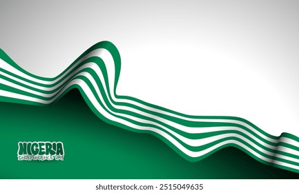 Fondo verde blanco degradado con cintas verdes y blancas revoloteando irregularmente. Fondo del día nacional de Nigeria. Campaña del Día de la Independencia de Nigeria