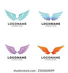 gradient wings logo set vector