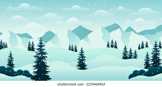 gradient winter landscape illustration with mountain and tree