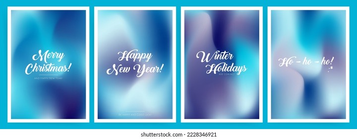 Gradient winter neon minimal cover template design a4 set for poster, placard, invitation and cover. Frozen lights frames. Vector New year and Christmas promo sales set.	