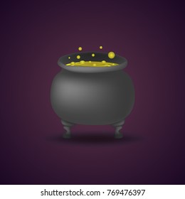 Gradient witches cauldron with shadow. Halloween element